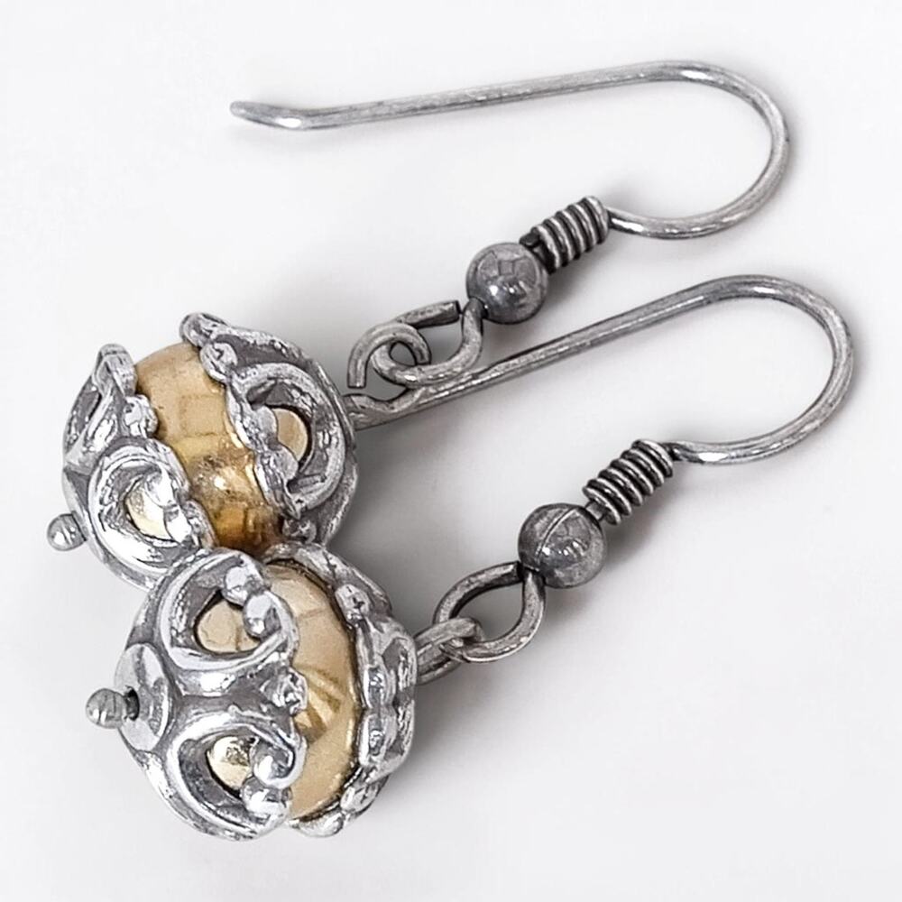 Brighton Mixed Metal Filigree Cage Sphere Dangle Earrings French Hook Retired
